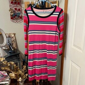 Juicy Couture Pink and Black,Blue, White.Striped Dress silk with built in slip.